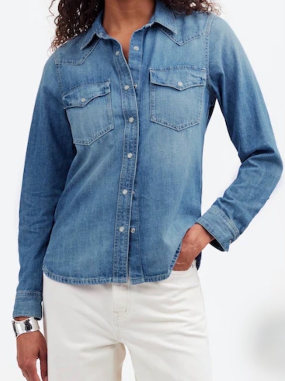 Vintage Y2K Madewell Denim Western Shirt Cotton Snap Button-Down Size Medium EUC